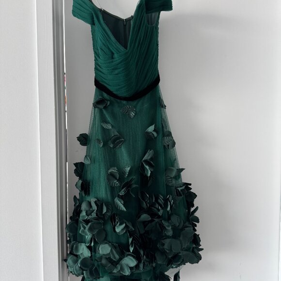 marchesa notte emerald green dress Marchesa Notte Cap-Sleeve Embroidered Tulle Midi Dress